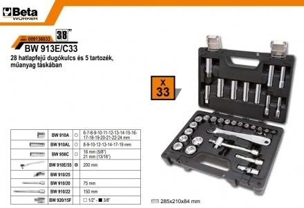 Sada 33 nástrčných kľúčov 3/8 33r.
